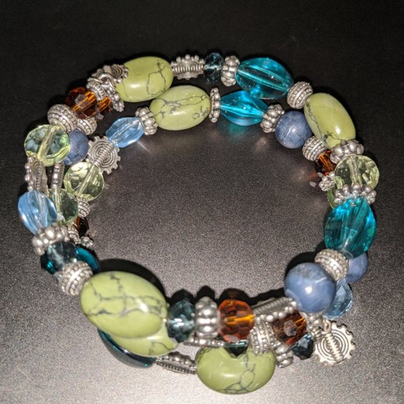 Wrap Bracelet - Silver & Neutral Color Beads - Picture 3 of 6